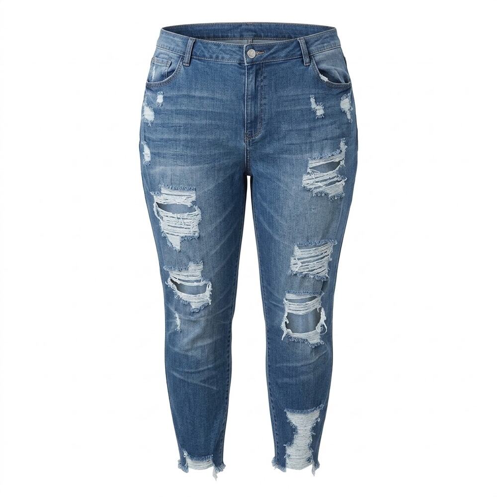Rewash Brand  Distressed Ripped Raw Hem Skinny Jeans Women Plus Size 24W